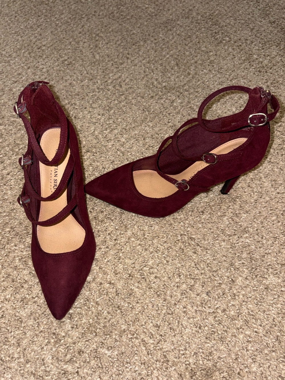 Christian Siriano Burgundy Strappy Pointed-Toe Heels